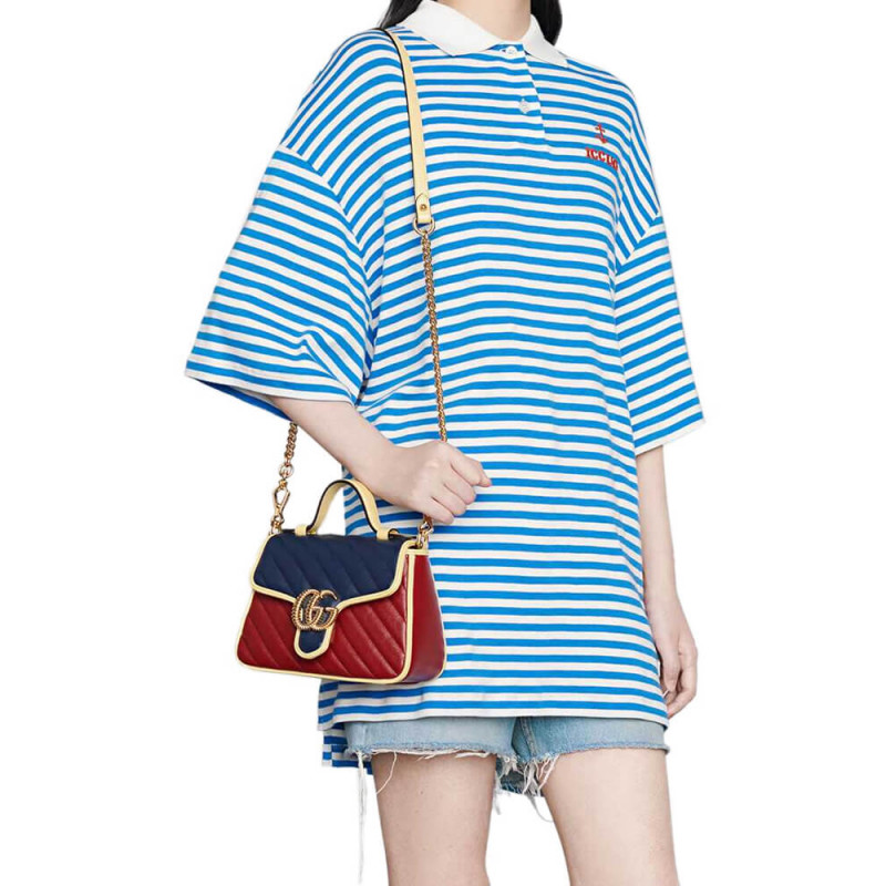 Replica Gucci Gg Marmont Mini Bag 583571 Blue And Red Leather