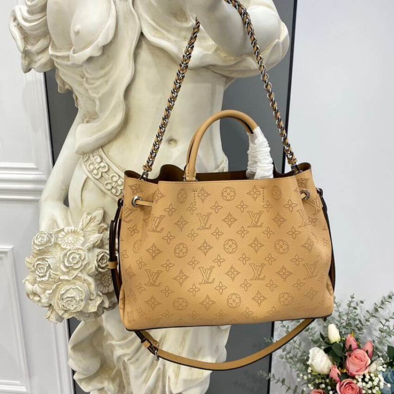 Replica Louis Vuitton Mahina Calf Leather Bella Tote M59655 Arizona Brown