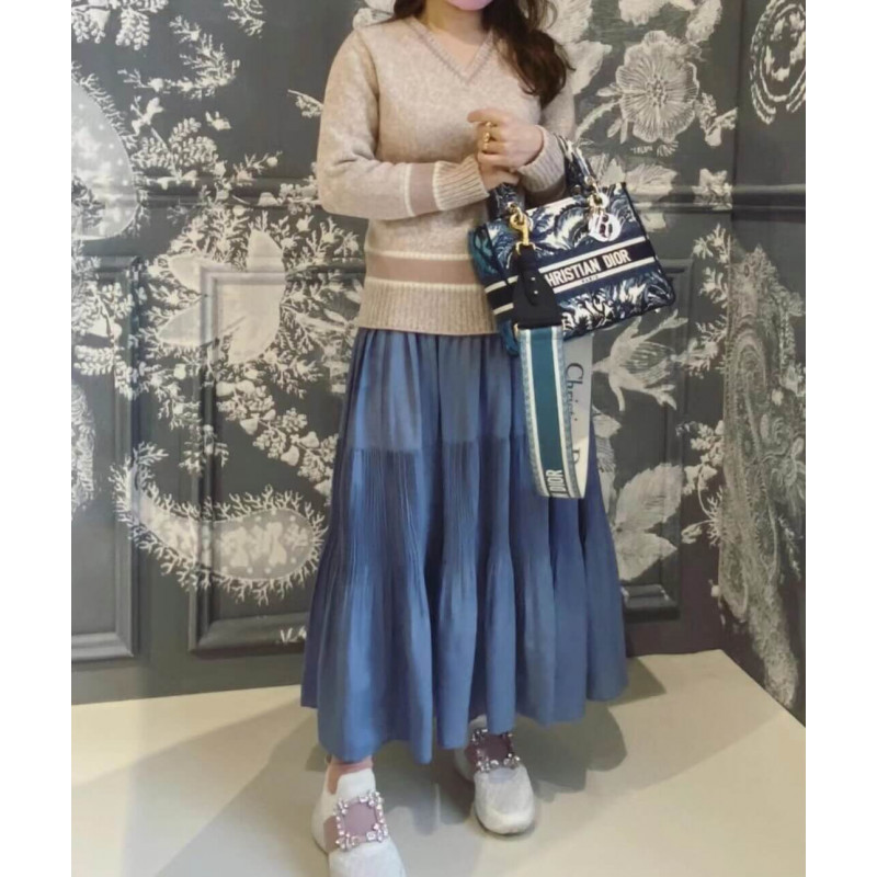 Replica Dior Medium Lady D-Lite Bag Blue Dior Palms Embroidery M0565