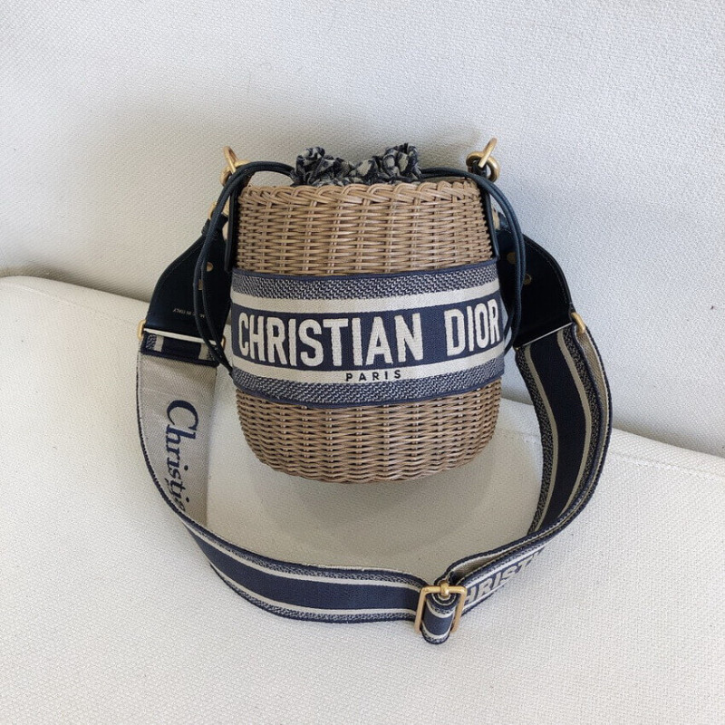 Replica Christian Dior Wicker Basket Shoulder Bag Blue Oblique M7600