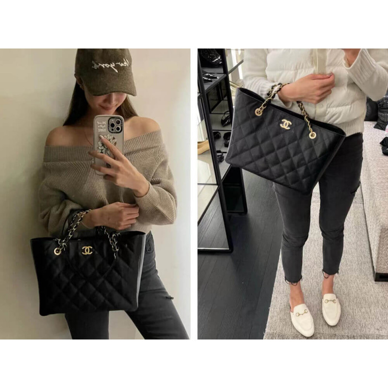 Replica Chanel Grained Calfskin Shopping Tote Bag As2030 Black