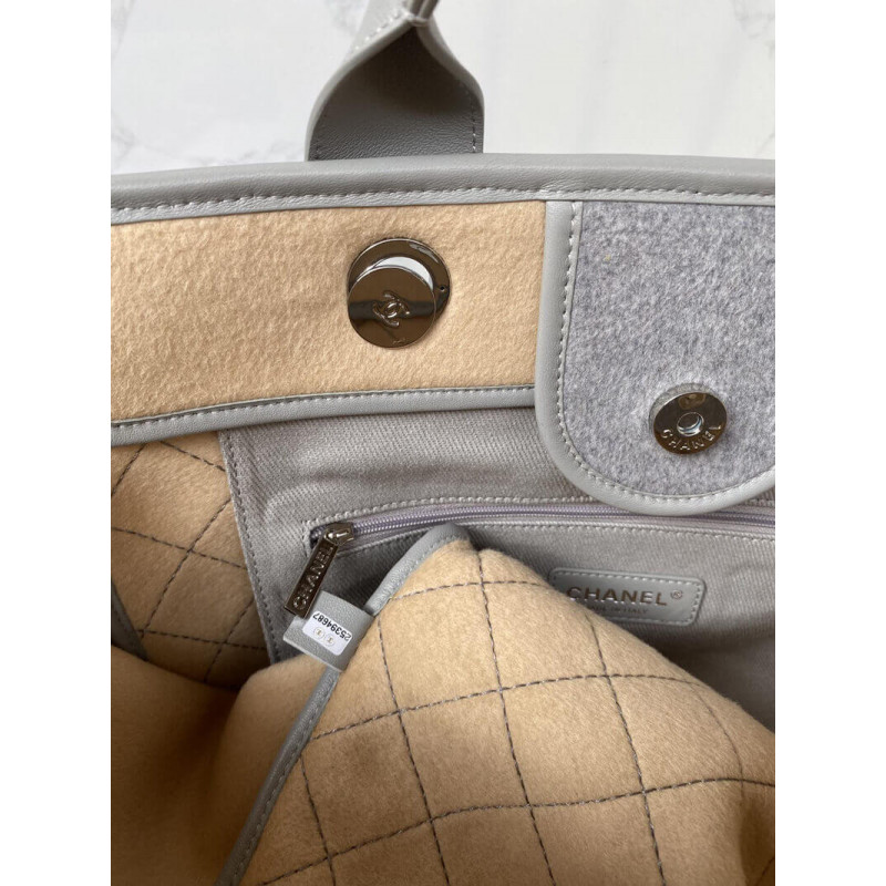 Replica Chanel Wool Felt Deauville Shopping Bag A60598 Grey