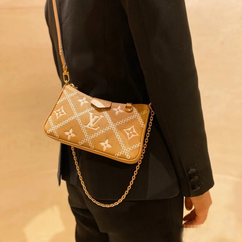 Replica Louis Vuitton Monogram Empreinte Easy Pouch On Strap M81137 Arizona Beige