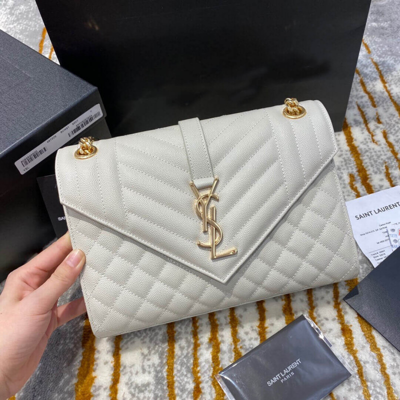 Replica Saint Laurent Grain Leather Envelope Medium Bag 487206 White