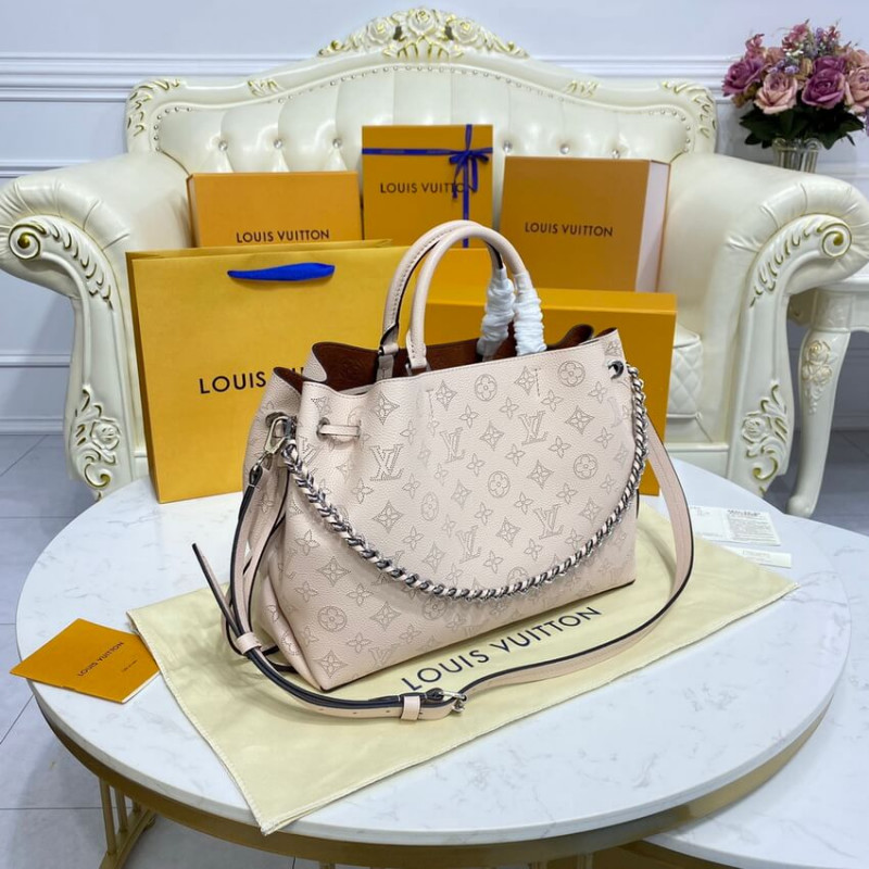 Replica Louis Vuitton Mahina Calf Leather Bella Tote M59203 Cream