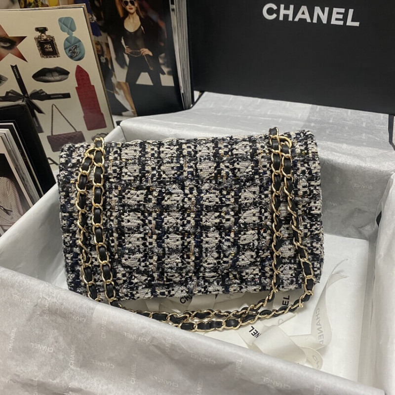 Replica Chanel Classic Flap Bag In Black/Beige Glittered Tweed 1112