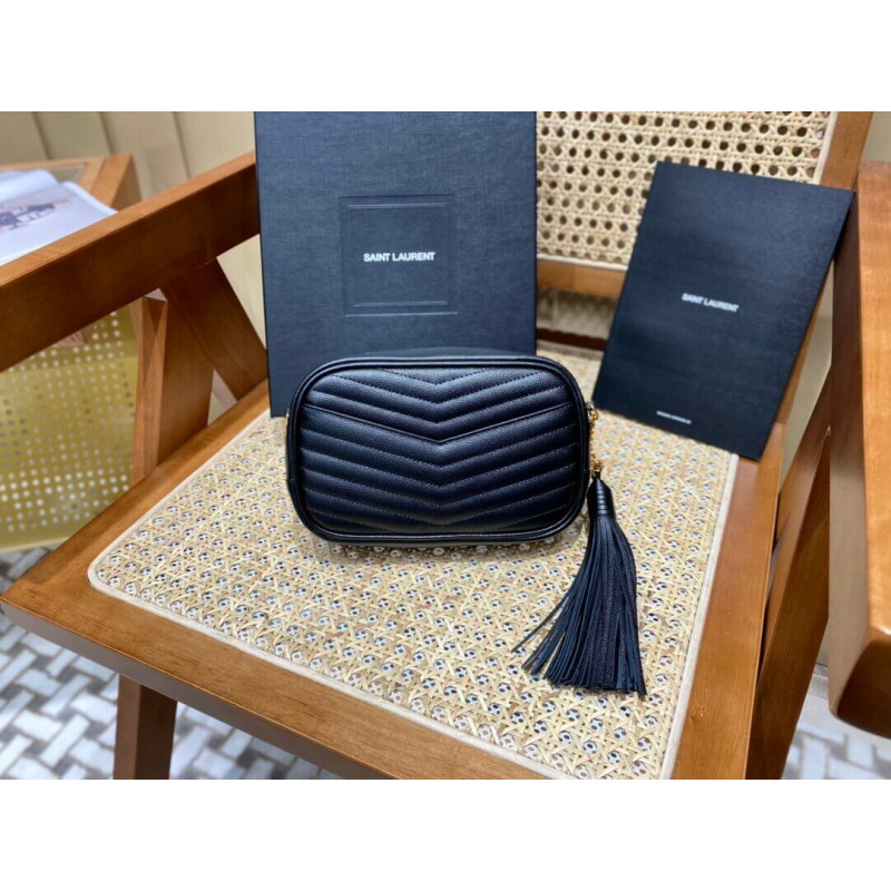 Replica Ysl Saint Laurent Lou Mini Camera Bag 585040 In Grain Leather Black