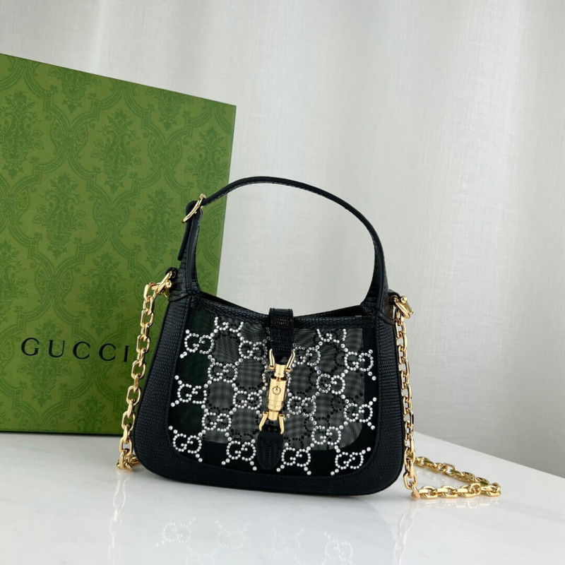 Replica Gucci Jackie 1961 Mini Crystal Gg Lizard Bag 677027 Black