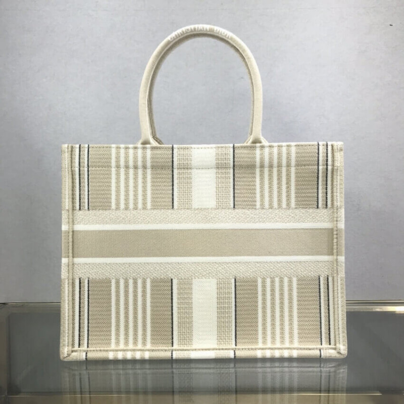 Replica Dior Small Book Tote Beige Stripes Embroidery M1296