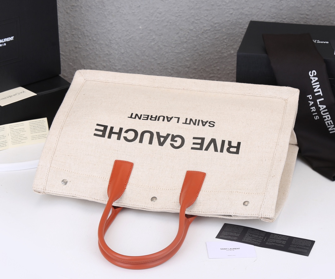 Replica Ysl Rive Gauche Tote Bag In Linen And Leather