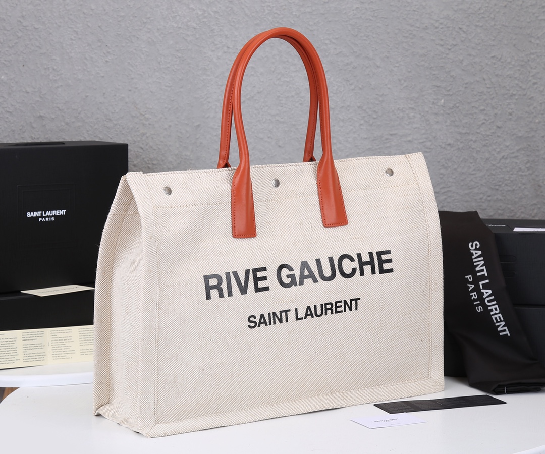Replica Ysl Rive Gauche Tote Bag In Linen And Leather