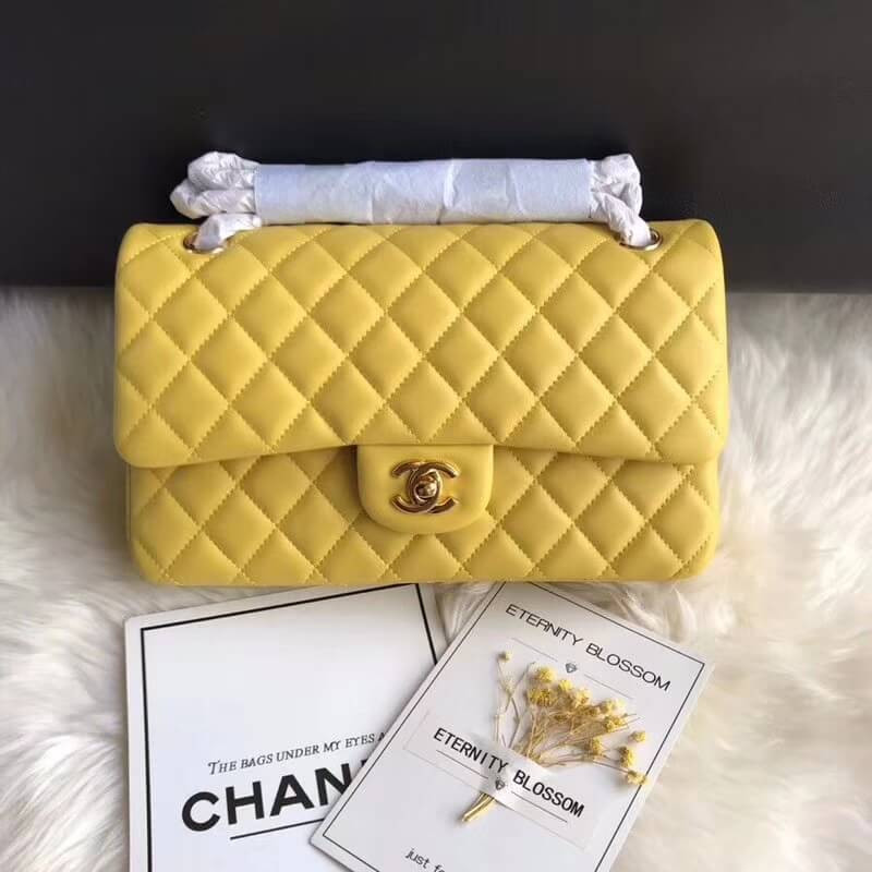 Replica Chanel 1112 Yellow Medium Size 2.55 Lambskin Leather Flap Bag