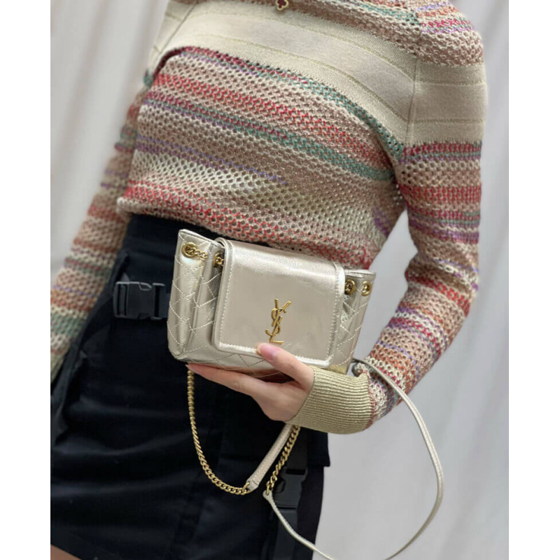 Replica Saint Laurent Nolita Mini Leather Shoulder Bag 672738 Champagne Gold