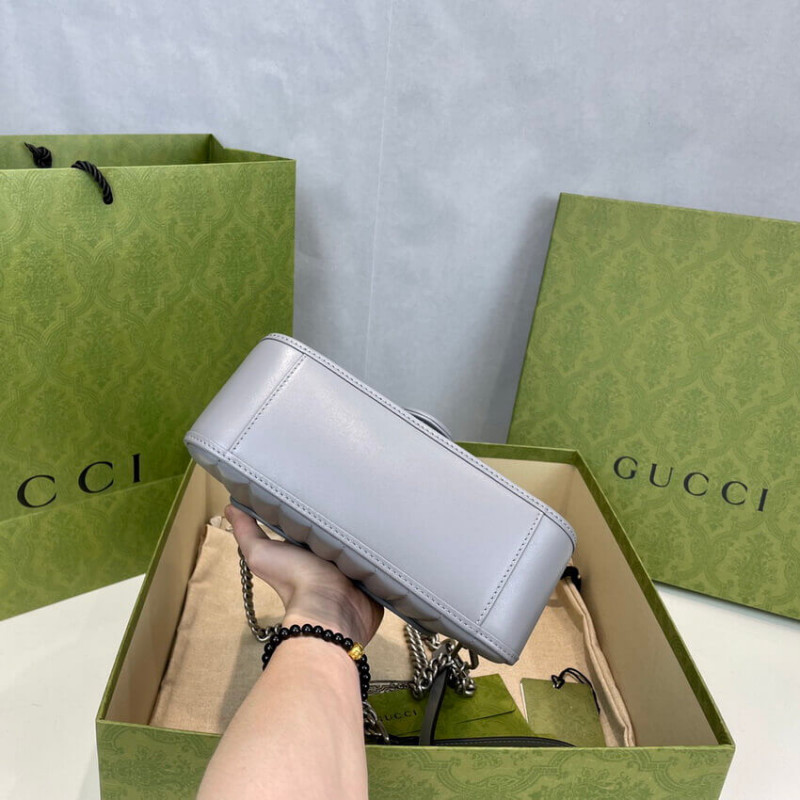 Replica Gucci Gg Marmont Grey Matelasse Leather Mini Top Handle Bag 583571