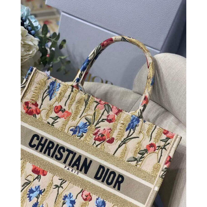 Replica Dior Small Book Tote In Hibiscus Metallic Thread Embroidery M1296