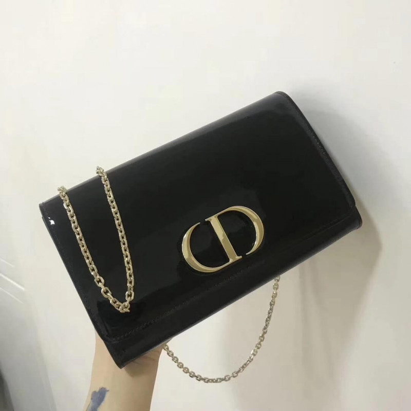 Replica Christian Dior Black 30 Montaigne Patent Calfskin Wallet On Chain S2059