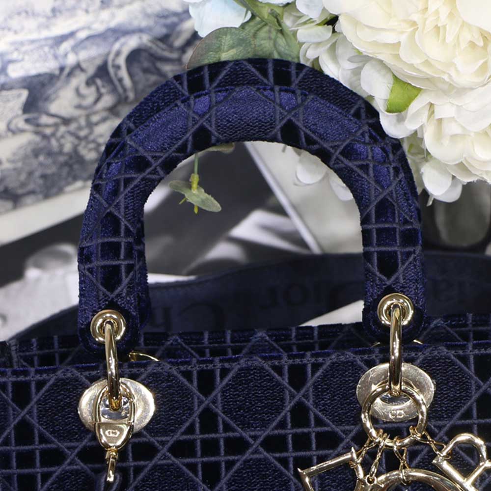 Replica Dior Aaa-D-Blue Velvet Medium Lady D-Lite Bag M8002/Embroidery