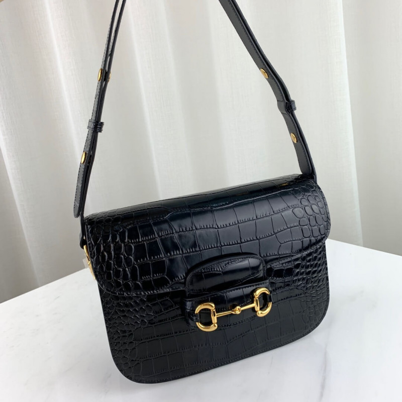 Replica Gucci 1955 Horsebit Crocodile Shoulder Bag 602204