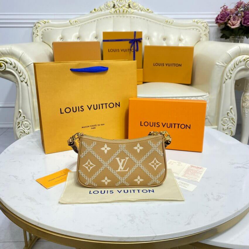 Replica Louis Vuitton Monogram Empreinte Easy Pouch On Strap M81137 Arizona Beige