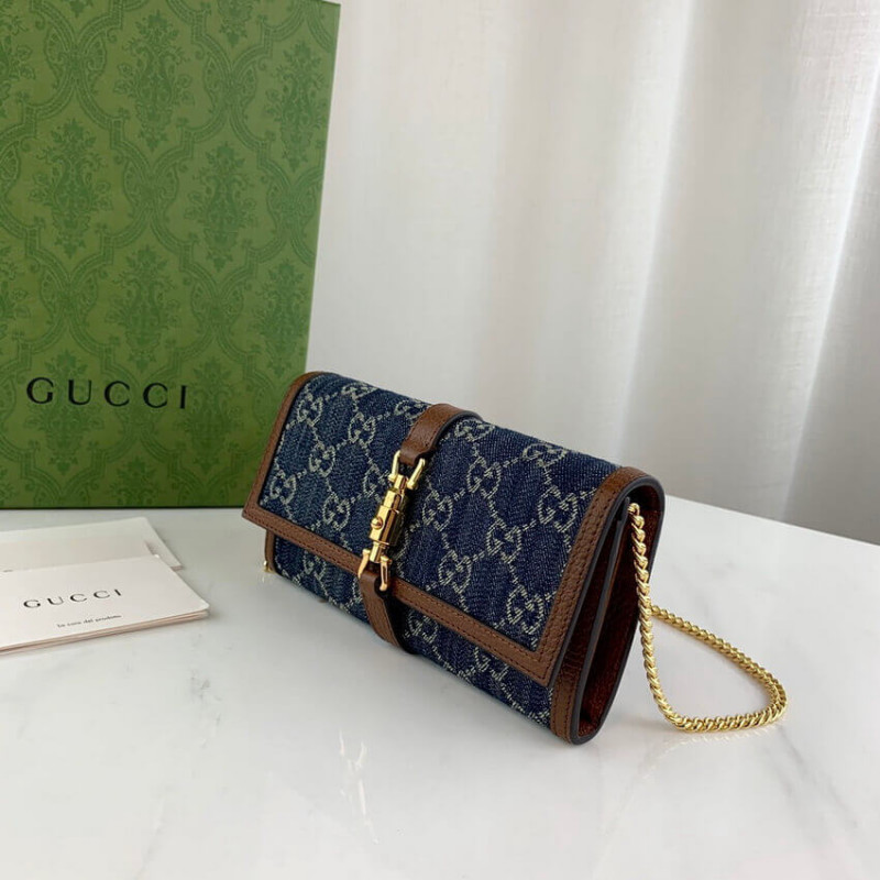 Replica Gucci Jackie 1961 Chain Wallet 652681 In Blue Denim