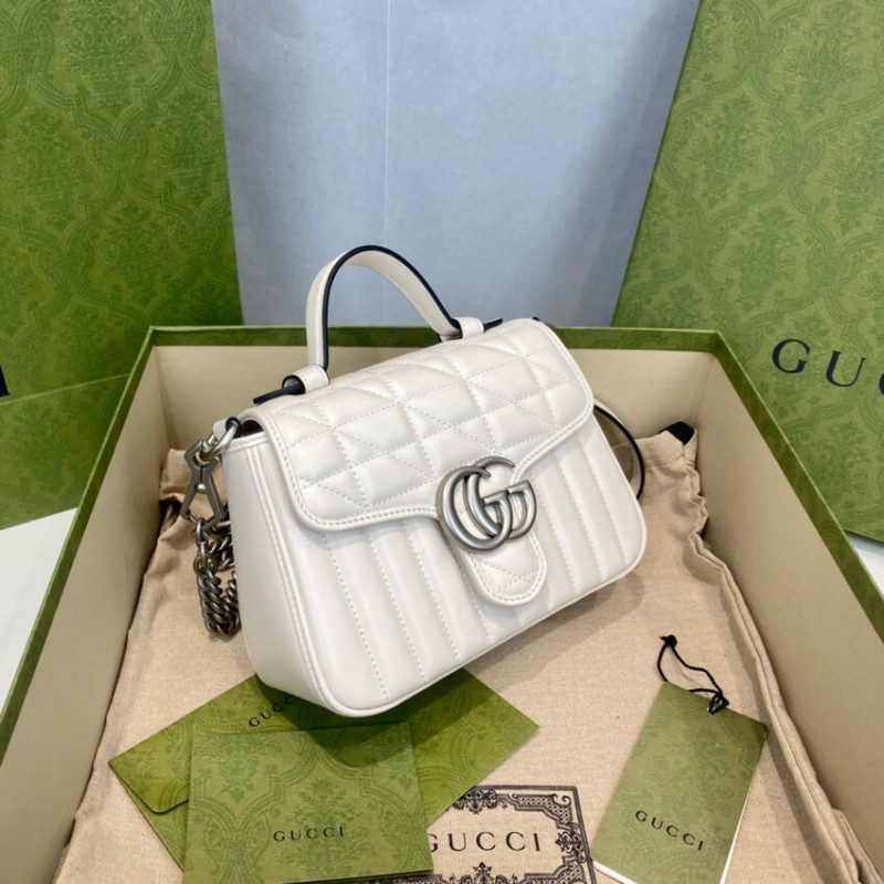 Replica Gucci Gg Marmont White Matelasse Leather Mini Top Handle Bag 583571