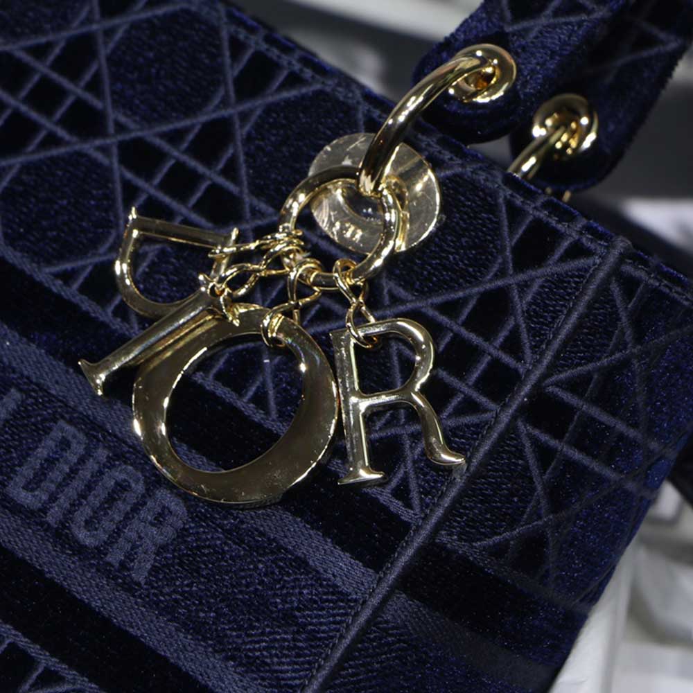 Replica Dior Aaa-D-Blue Velvet Medium Lady D-Lite Bag M8002/Embroidery