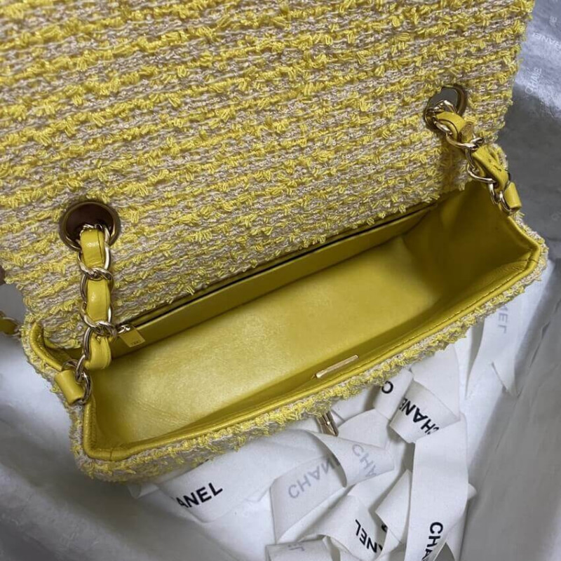 Replica Chanel 20Cm Classic Flap Bag In Yellow Tweed 1116