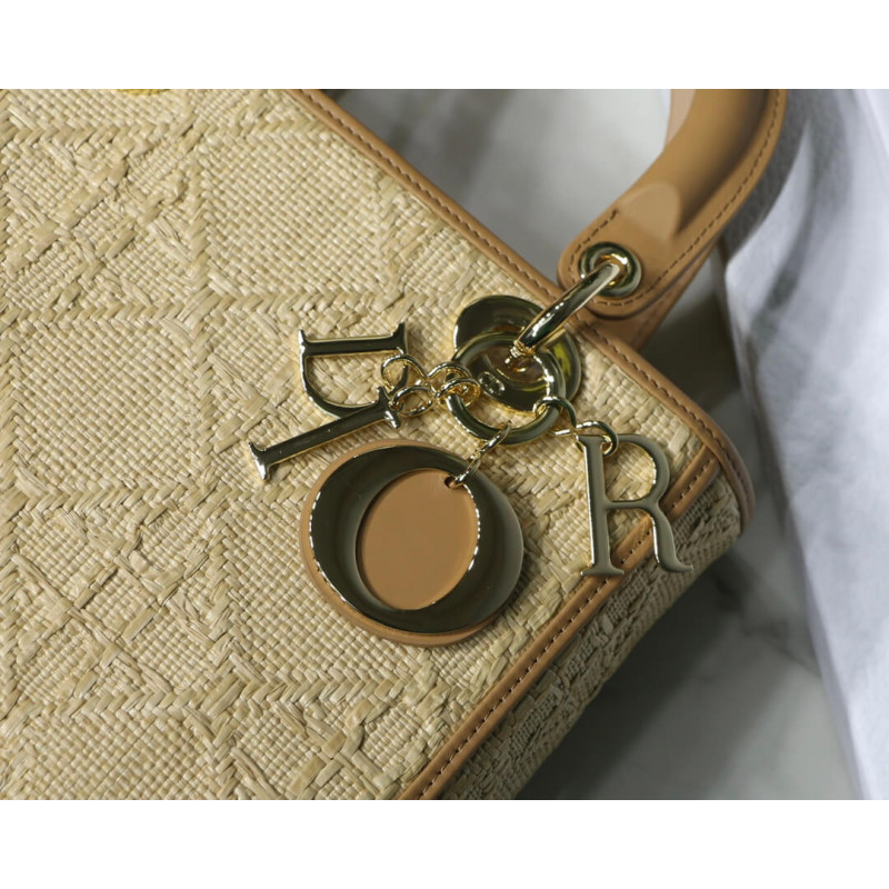 Replica Christian Dior Medium Lady Dior Bag Natural Cannage Raffia M0565