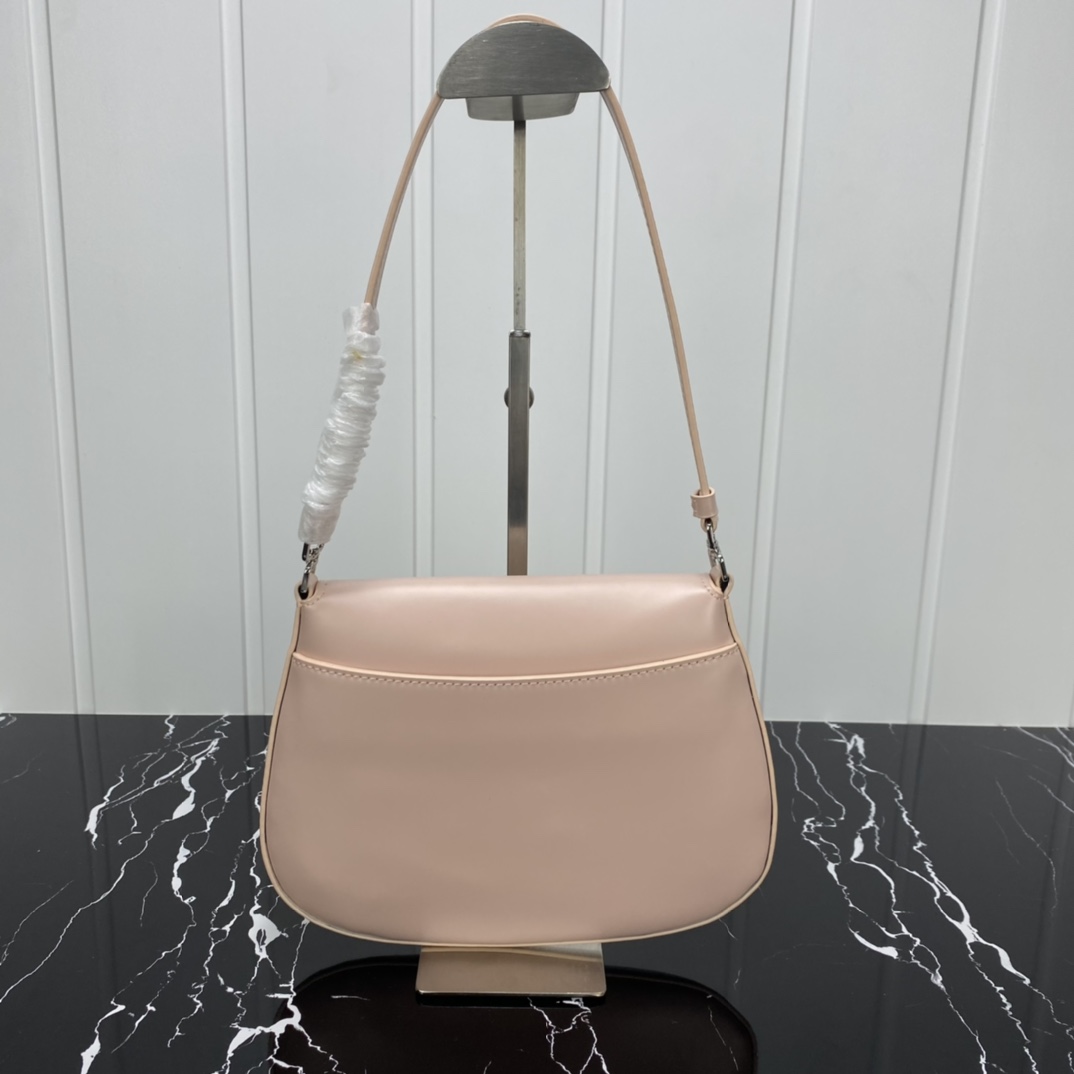 Replica Prada Cleo Brushed Leather Shoulder Bag With Flap 1Bd311 Pink/White