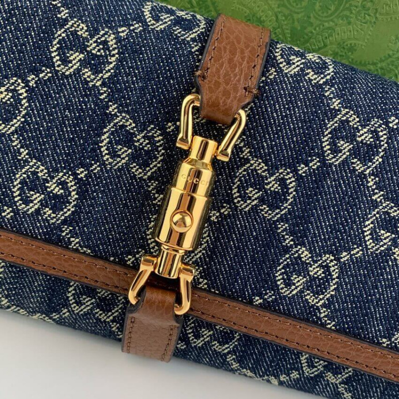Replica Gucci Jackie 1961 Chain Wallet 652681 In Blue Denim