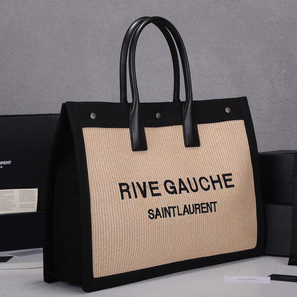 Replica Ysl Rive Gauche Tote Bag In Linen And Leather 2149
