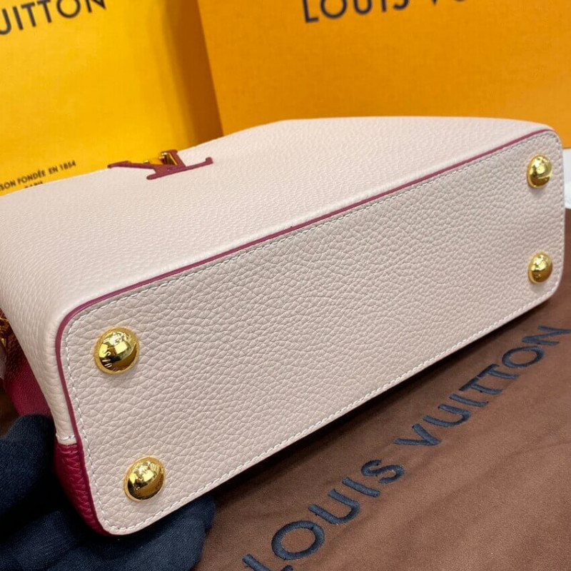 Replica Louis Vuitton Capucines Bb M59061 Eggshell/Lie De Vin Red