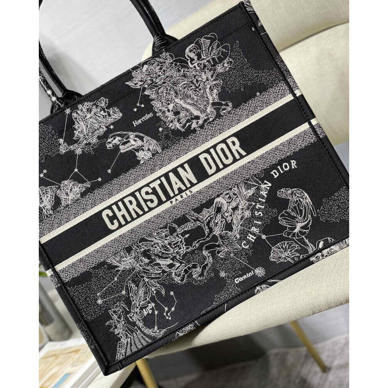 Replica Christian Dior Large Book Tote Black Toile De Jouy Zodiac Embroidery M1286