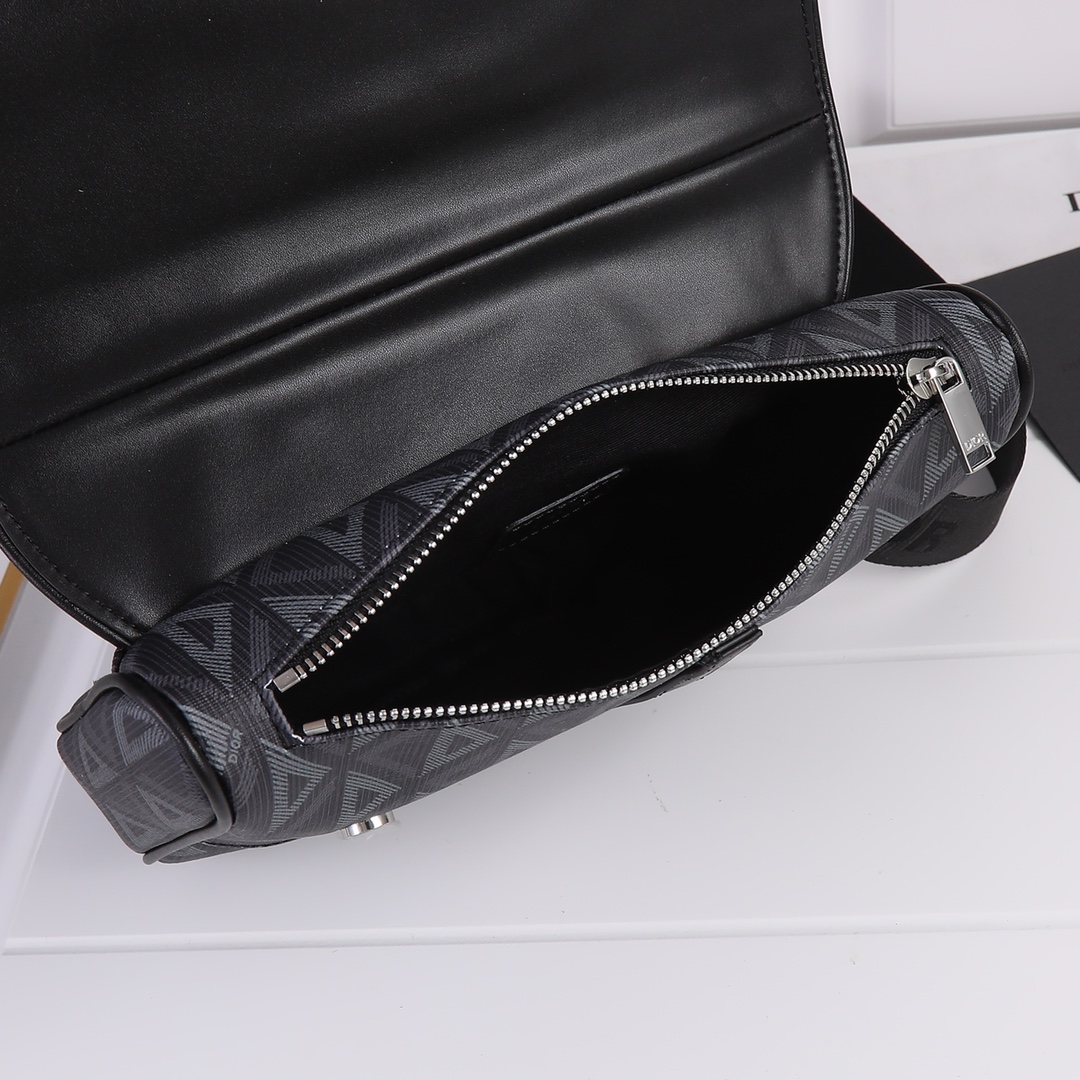 Replica Dior Cd Diamond Canvas Saddle Bag- Black/White