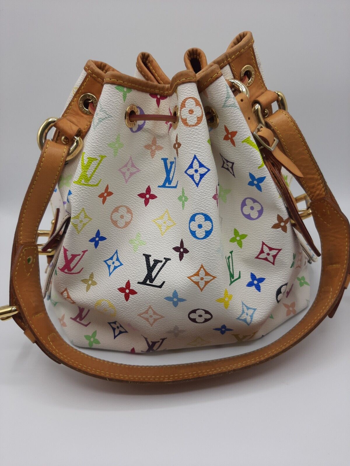 Replica Louis Vuitton Monogram Multi Color White Petit Noe Bag M42229