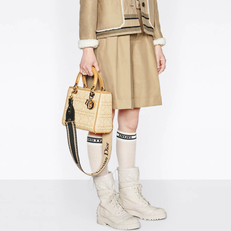 Replica Christian Dior Medium Lady Dior Bag Natural Cannage Raffia M0565