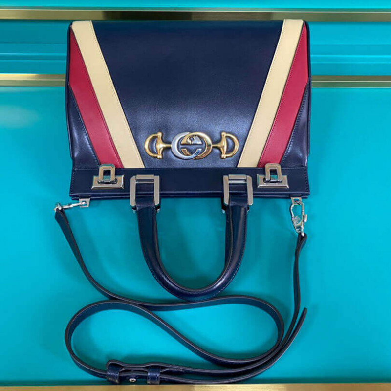 Replica Gucci Zumi Smooth Leather With Stripes Small Top Handle Bag 569712