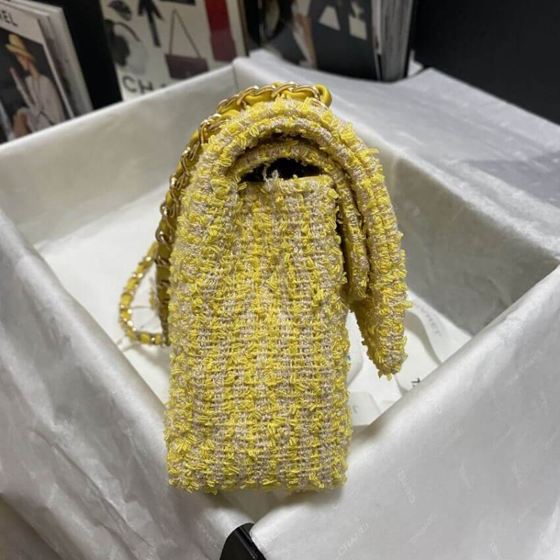 Replica Chanel Classic Flap Bag In Yellow Tweed 1112