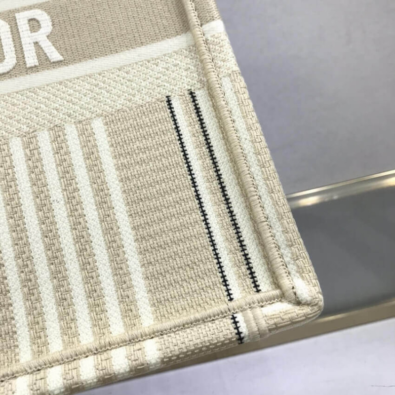 Replica Dior Small Book Tote Beige Stripes Embroidery M1296
