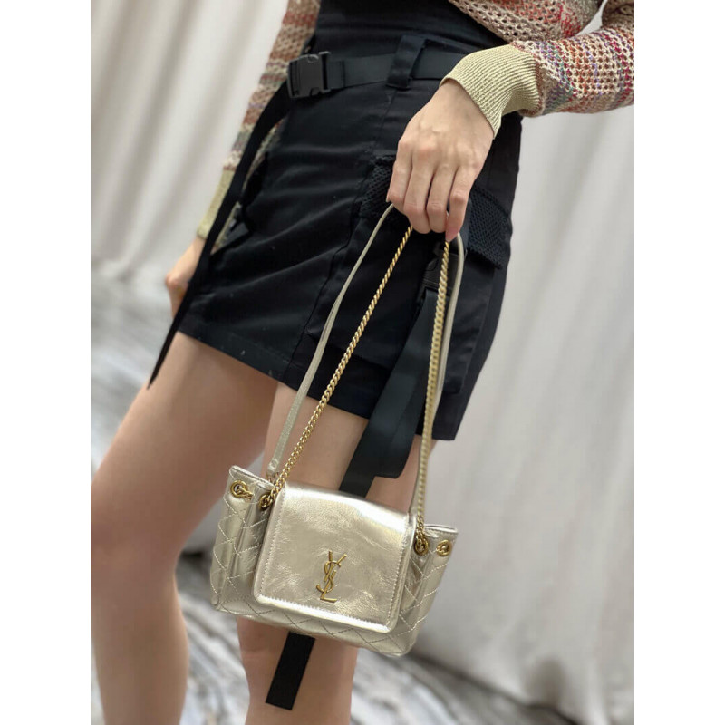 Replica Saint Laurent Nolita Mini Leather Shoulder Bag 672738 Champagne Gold