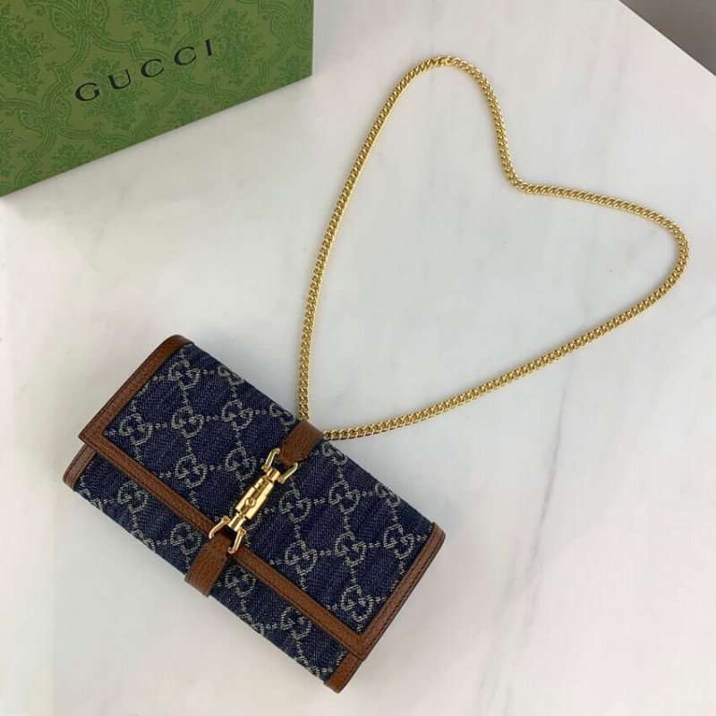 Replica Gucci Jackie 1961 Chain Wallet 652681 In Blue Denim