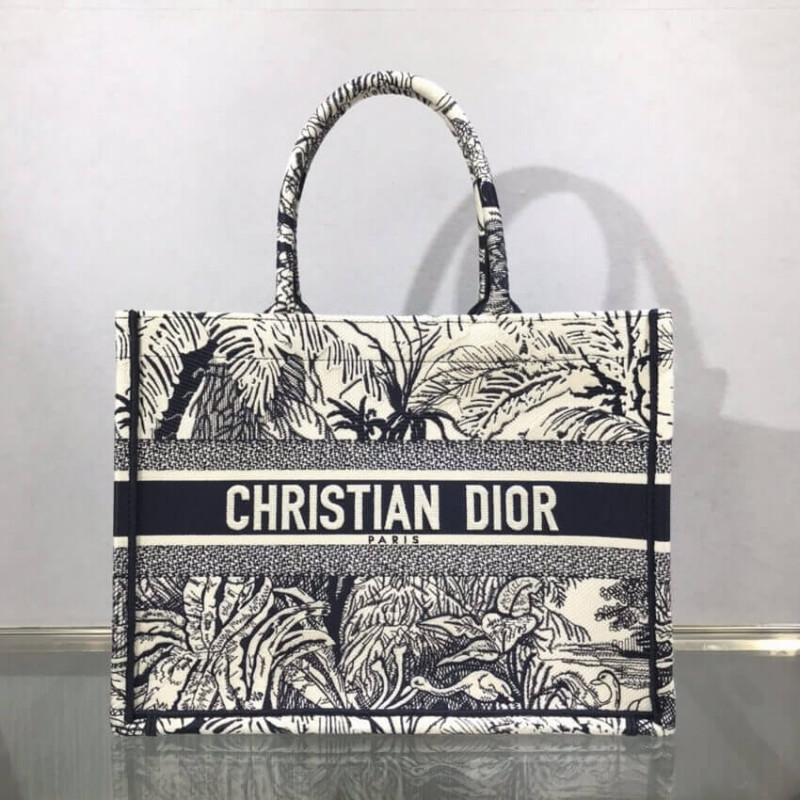 Replica Dior Small Book Tote Blue Toile De Jouy Palms Embroidery M1296