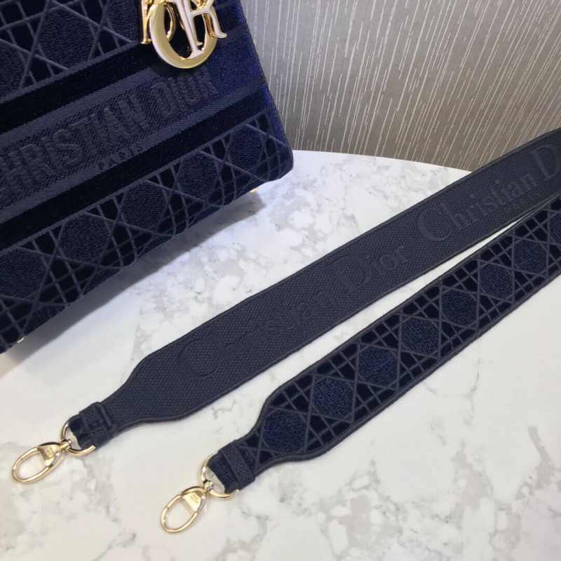 Replica Dior Medium Lady D-Lite Bag Embroidered Velvet M0565O