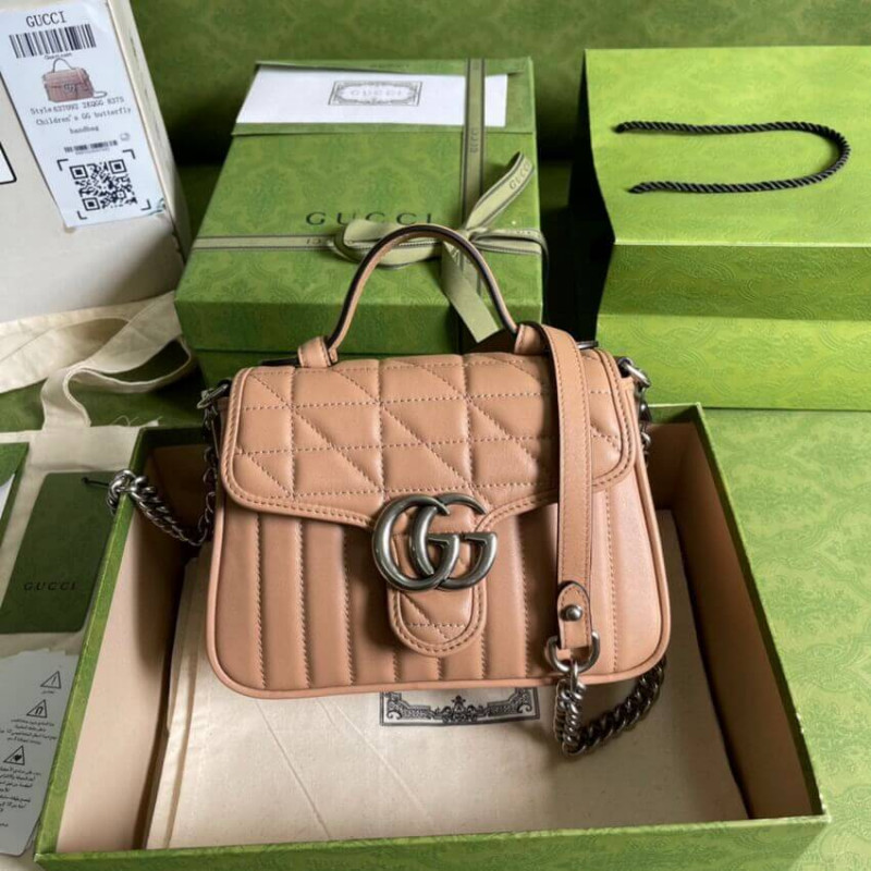 Replica Gucci Gg Marmont Rose Beige Matelasse Leather Mini Top Handle Bag 583571