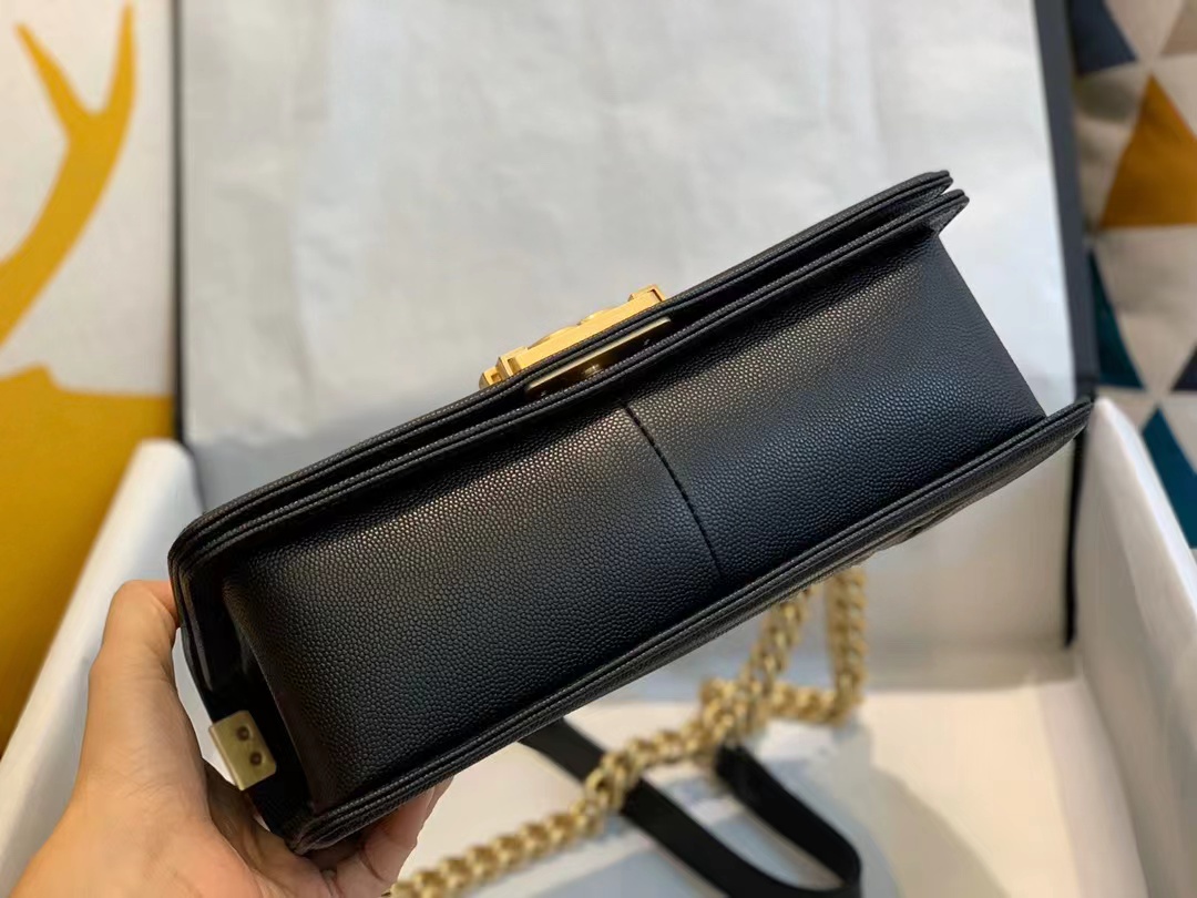 Replica Chanel Boy Chanel Chain Shoulder Bag A67086 Caviar Skin Black Used Women Shw