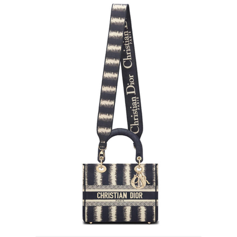 Replica Dior Medium Blue D-Stripes Embroidery Lady D-Lite Bag M0565