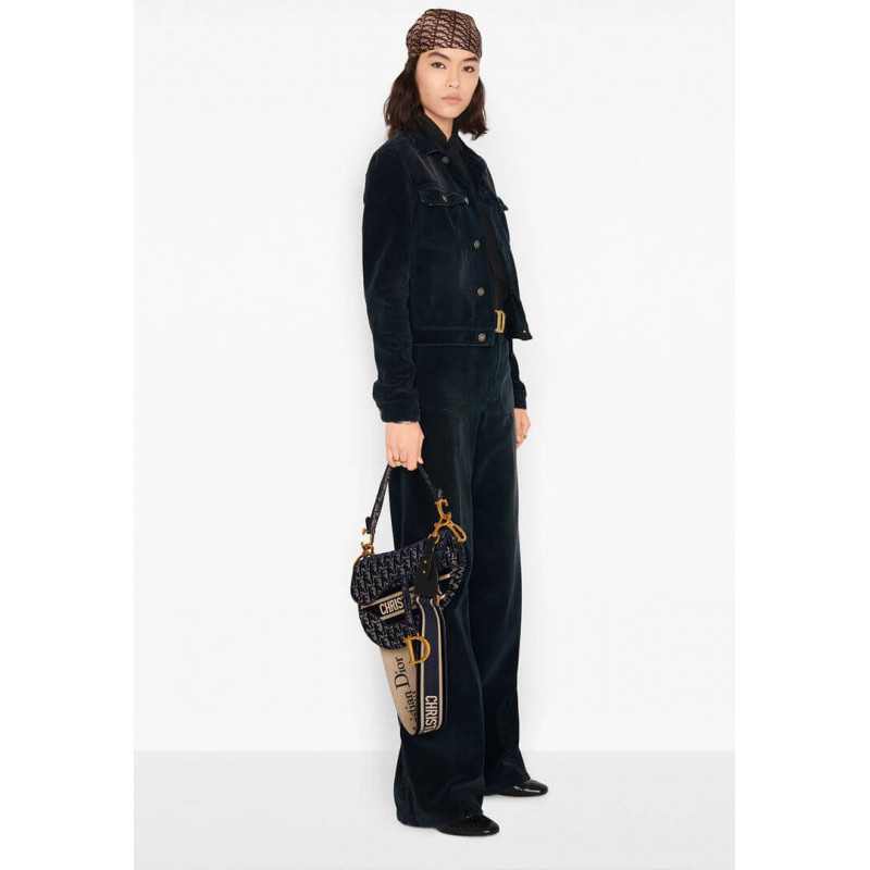 Replica Dior Oblique Embroidered Velvet Saddle Bag M0446C