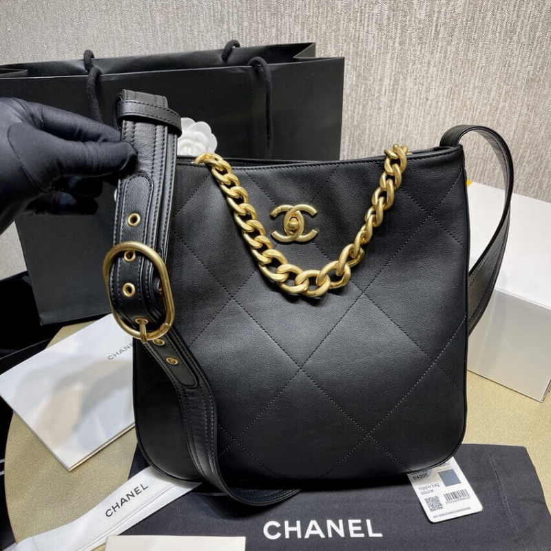 Replica Chanel Hobo Handbag Calfskin Black As2844