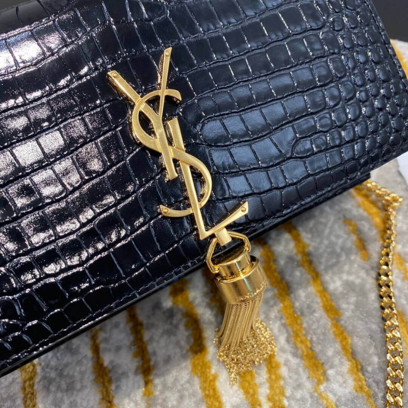 Replica Ysl Saint Laurent Kate Chain Wallet With Tassel In Crocodile Embossed Leather 452159