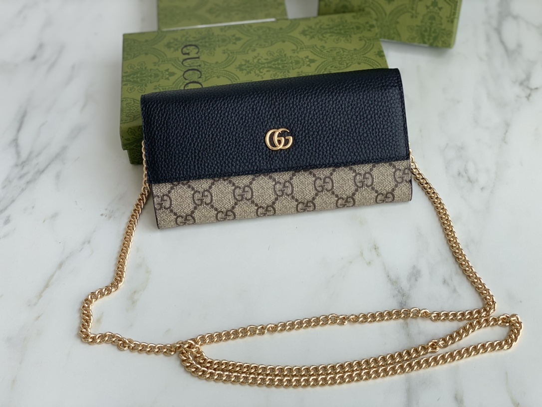 Replica Gucci Marmont Chain Wallet Beige/Black